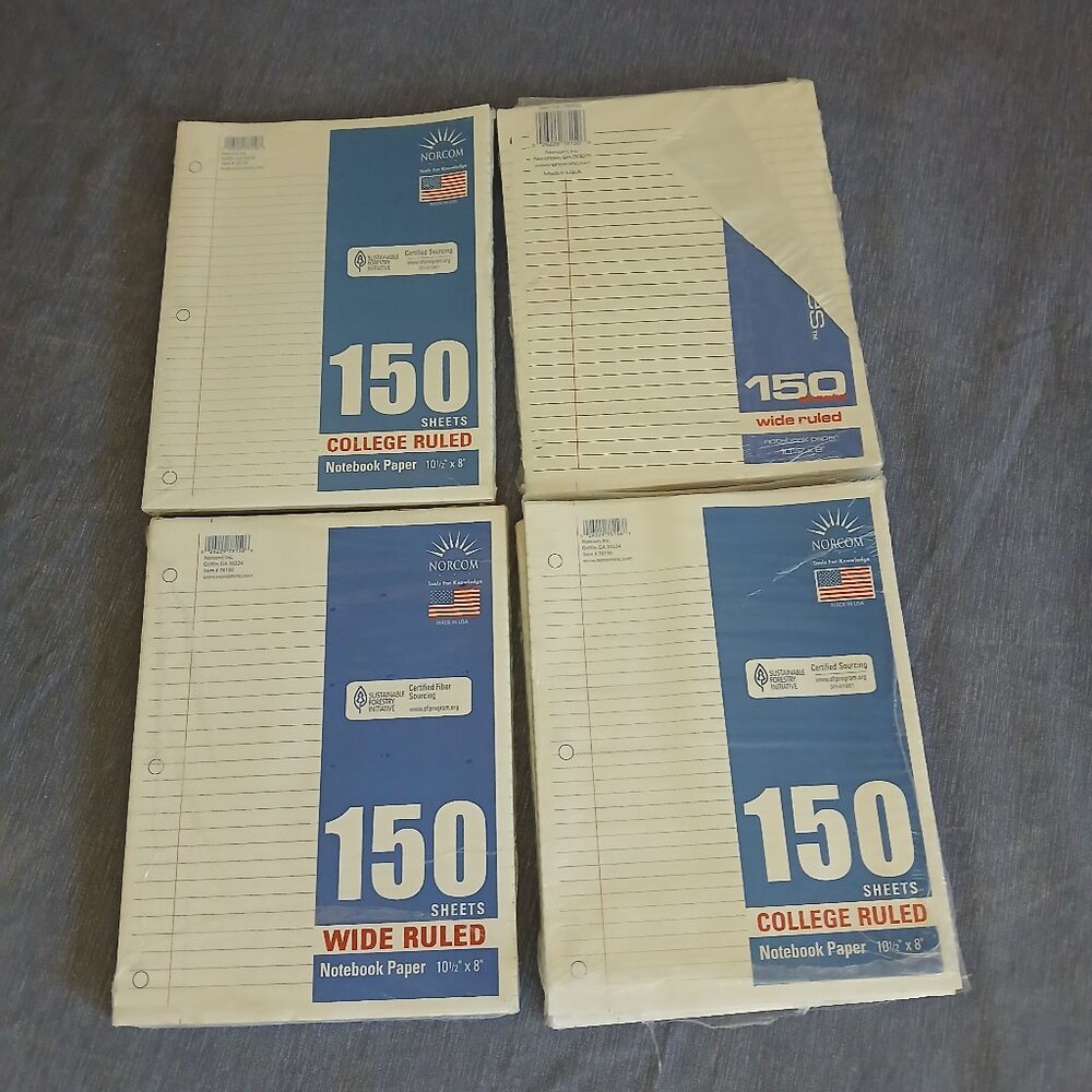 Notebook Paper 150 Wide Ruled Sheets 10.5" x 8" pack x 3 New